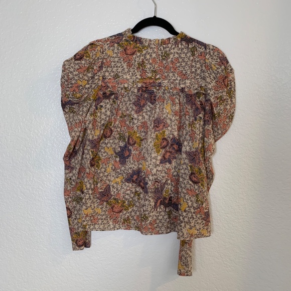 Ulla Johnson Remy Puff Sleeve Floral Blouse Womens 8 Cotton Blend Ivory Boho - Picture 11 of 16